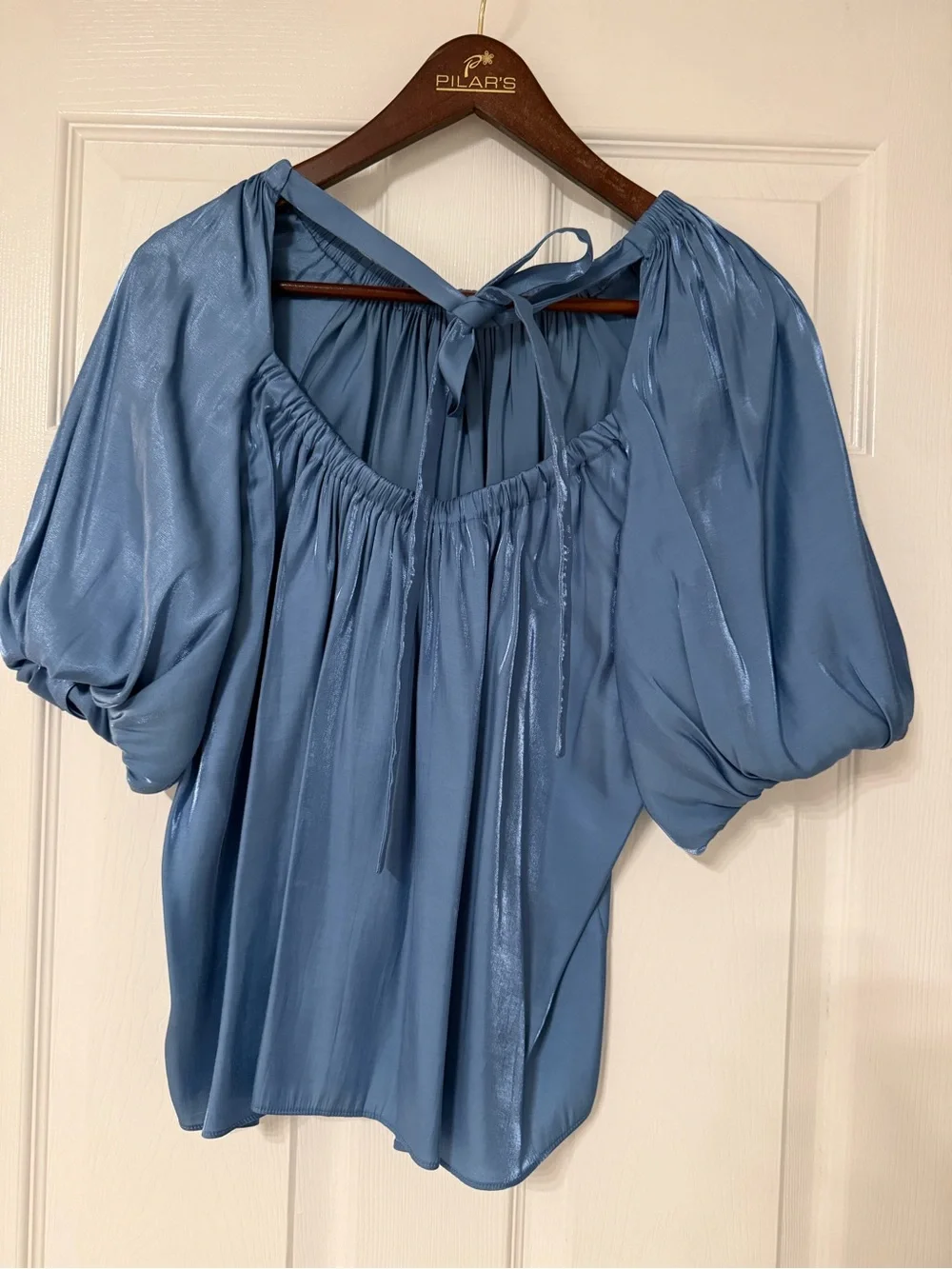 Ulla Johnson Dusty Blue Silk Puff-Sleeve Blouse